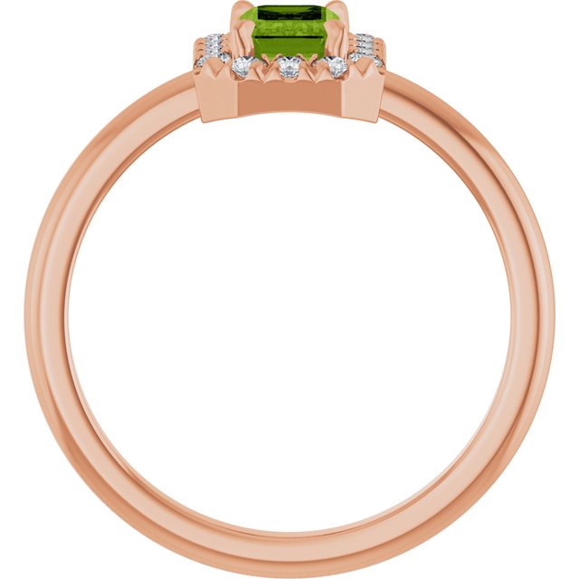 14K Rose Natural Peridot & 1/5 CTW Natural Diamond French-Set Halo-Style Ring