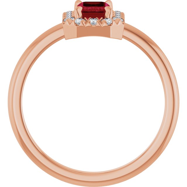14K Rose Natural Ruby & 1/5 CTW Natural Diamond French-Set Halo-Style Ring