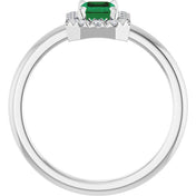 Sterling Silver Lab-Grown Emerald & 1/5 CTW Natural Diamond French-Set Halo-Style Ring