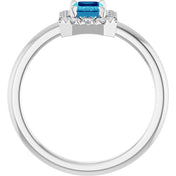 Sterling Silver Natural Blue Zircon & 1/5 CTW Natural Diamond French-Set Halo-Style Ring