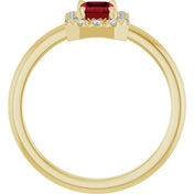 14K Yellow Lab-Grown Ruby & 1/5 CTW Natural Diamond French-Set Halo-Style Ring