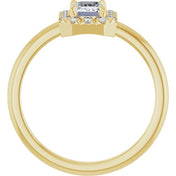14K Yellow Natural White Sapphire & 1/5 CTW Natural Diamond French-Set Halo-Style Ring