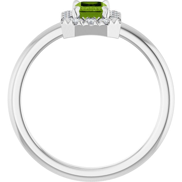 Platinum Natural Peridot & 1/5 CTW Natural Diamond French-Set Halo-Style Ring