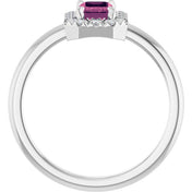 Sterling Silver Natural Pink Tourmaline & 1/5 CTW Natural Diamond French-Set Halo-Style Ring