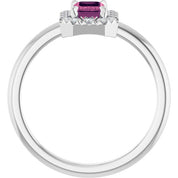 Sterling Silver Natural Pink Tourmaline & 1/5 CTW Natural Diamond French-Set Halo-Style Ring
