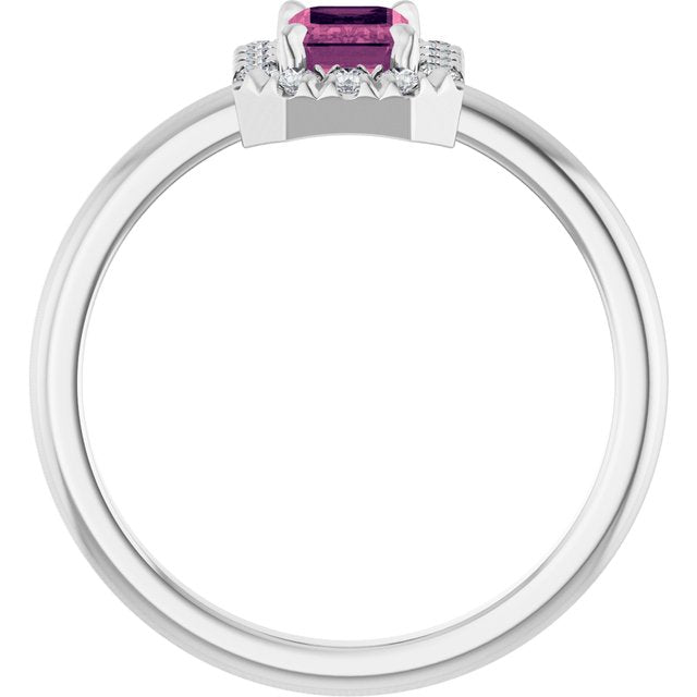 Sterling Silver Natural Pink Tourmaline & 1/5 CTW Natural Diamond French-Set Halo-Style Ring