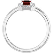 14K White Natural Mozambique Garnet & 1/5 CTW Natural Diamond French-Set Halo-Style Ring