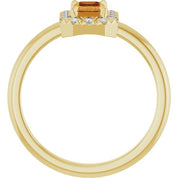 14K Yellow Natural Citrine & 1/5 CTW Natural Diamond French-Set Halo-Style Ring