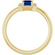14K Yellow Lab-Grown Blue Sapphire & 1/5 CTW Natural Diamond French-Set Halo-Style Ring