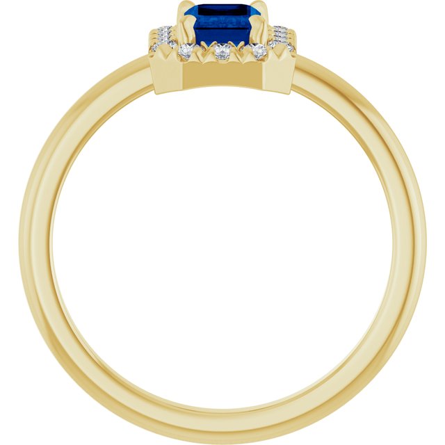 14K Yellow Lab-Grown Blue Sapphire & 1/5 CTW Natural Diamond French-Set Halo-Style Ring