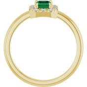 14K Yellow Lab-Grown Emerald & 1/5 CTW Natural Diamond French-Set Halo-Style Ring