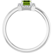 14K White Natural Peridot & 1/5 CTW Natural Diamond French-Set Halo-Style Ring