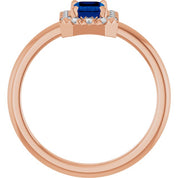 14K Rose Natural Blue Sapphire & 1/5 CTW Natural Diamond French-Set Halo-Style Ring
