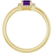 14K Yellow Natural Amethyst & 1/5 CTW Natural Diamond French-Set Halo-Style Ring