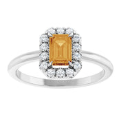 Sterling Silver Natural Citrine & 1/5 CTW Natural Diamond French-Set Halo-Style Ring
