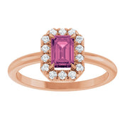 14K Rose Natural Pink Tourmaline & 1/5 CTW Natural Diamond French-Set Halo-Style Ring