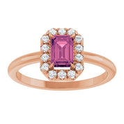 14K Rose Natural Pink Tourmaline & 1/5 CTW Natural Diamond French-Set Halo-Style Ring