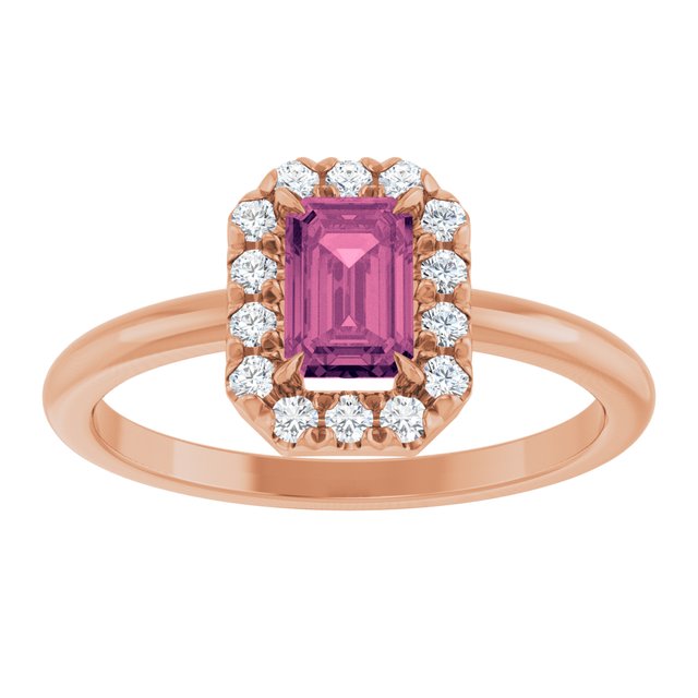 14K Rose Natural Pink Tourmaline & 1/5 CTW Natural Diamond French-Set Halo-Style Ring