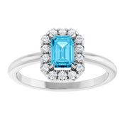 Sterling Silver Natural Aquamarine & 1/5 CTW Natural Diamond French-Set Halo-Style Ring
