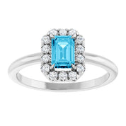 Sterling Silver Natural Aquamarine & 1/5 CTW Natural Diamond French-Set Halo-Style Ring