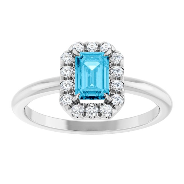 Sterling Silver Natural Aquamarine & 1/5 CTW Natural Diamond French-Set Halo-Style Ring