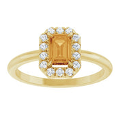 14K Yellow Natural Citrine & 1/5 CTW Natural Diamond French-Set Halo-Style Ring
