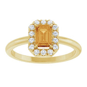 14K Yellow Natural Citrine & 1/5 CTW Natural Diamond French-Set Halo-Style Ring