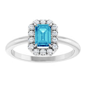 Platinum Natural Blue Zircon & 1/5 CTW Natural Diamond French-Set Halo-Style Ring