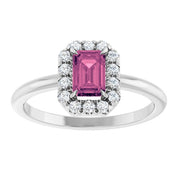Sterling Silver Natural Pink Tourmaline & 1/5 CTW Natural Diamond French-Set Halo-Style Ring
