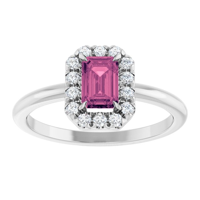 Sterling Silver Natural Pink Tourmaline & 1/5 CTW Natural Diamond French-Set Halo-Style Ring