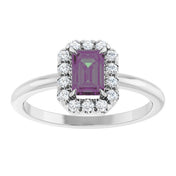 14K White Lab-Grown Alexandrite & 1/5 CTW Natural Diamond French-Set Halo-Style Ring