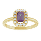 14K Yellow Lab-Grown Alexandrite & 1/5 CTW Natural Diamond French-Set Halo-Style Ring