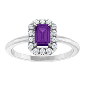 Platinum Natural Amethyst & 1/5 CTW Natural Diamond French-Set Halo-Style Ring