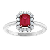 Platinum Lab-Grown Ruby & 1/5 CTW Natural Diamond French-Set Halo-Style Ring
