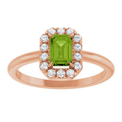 14K Rose Natural Peridot & 1/5 CTW Natural Diamond French-Set Halo-Style Ring