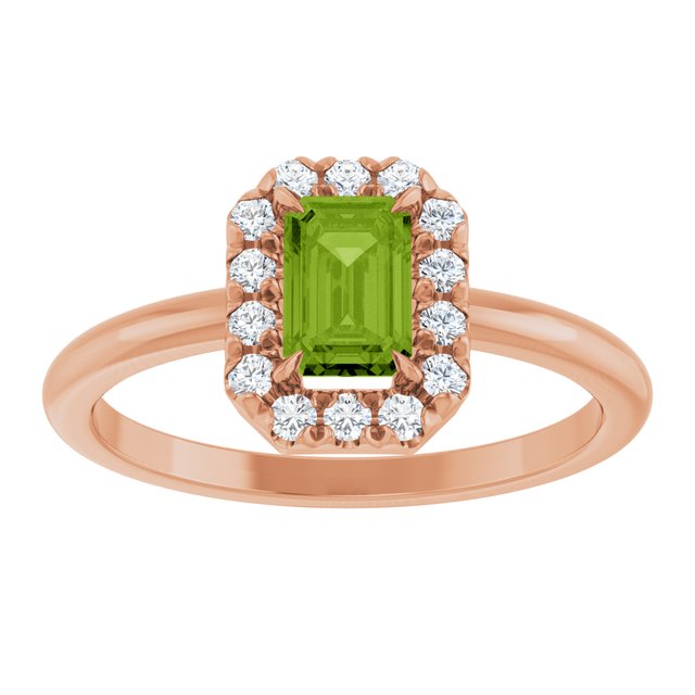 14K Rose Natural Peridot & 1/5 CTW Natural Diamond French-Set Halo-Style Ring