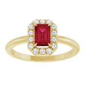 14K Yellow Natural Ruby & 1/5 CTW Natural Diamond French-Set Halo-Style Ring