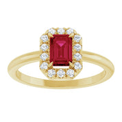 14K Yellow Natural Ruby & 1/5 CTW Natural Diamond French-Set Halo-Style Ring