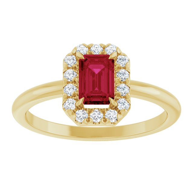 14K Yellow Natural Ruby & 1/5 CTW Natural Diamond French-Set Halo-Style Ring