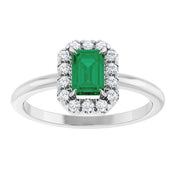 Platinum Natural Emerald & 1/5 CTW Natural Diamond French-Set Halo-Style Ring