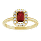 14K Yellow Natural Mozambique Garnet & 1/5 CTW Natural Diamond French-Set Halo-Style Ring