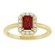 14K Yellow Natural Mozambique Garnet & 1/5 CTW Natural Diamond French-Set Halo-Style Ring