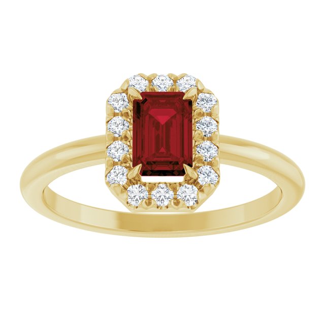 14K Yellow Natural Mozambique Garnet & 1/5 CTW Natural Diamond French-Set Halo-Style Ring