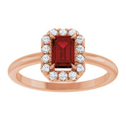 14K Rose Natural Mozambique Garnet & 1/5 CTW Natural Diamond French-Set Halo-Style Ring