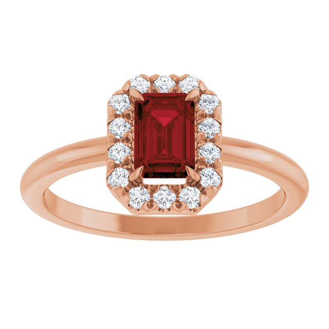 14K Rose Natural Mozambique Garnet & 1/5 CTW Natural Diamond French-Set Halo-Style Ring