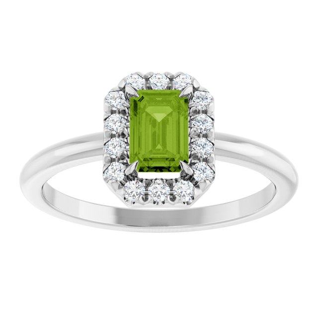 Platinum Natural Peridot & 1/5 CTW Natural Diamond French-Set Halo-Style Ring