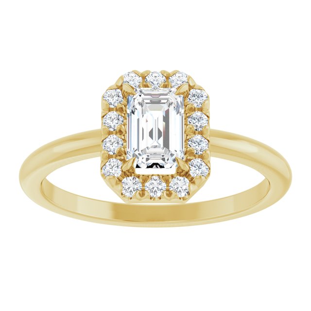 14K Yellow Natural White Sapphire & 1/5 CTW Natural Diamond French-Set Halo-Style Ring
