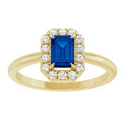 14K Yellow Natural Blue Sapphire & 1/5 CTW Natural Diamond French-Set Halo-Style Ring