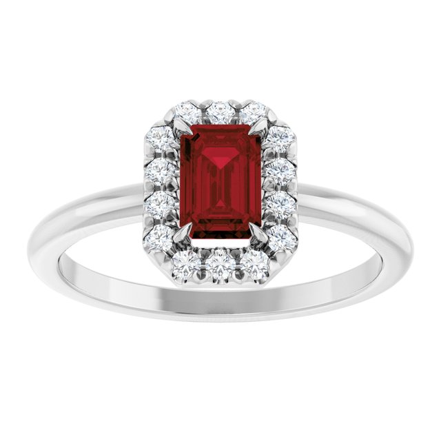 14K White Natural Mozambique Garnet & 1/5 CTW Natural Diamond French-Set Halo-Style Ring