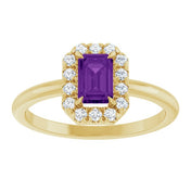 14K Yellow Natural Amethyst & 1/5 CTW Natural Diamond French-Set Halo-Style Ring